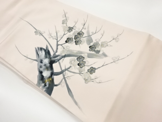 JAPANESE NAGOYA OBI / SHIOZE / KINSAI / HAND PAINTED / UME